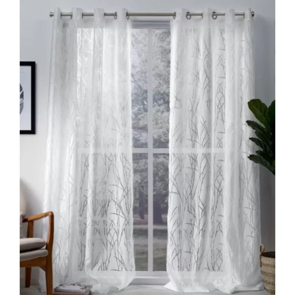Exclusive Home Edinburgh Sheer Branch Curtains 52x96 – 2 Panels – Winter White